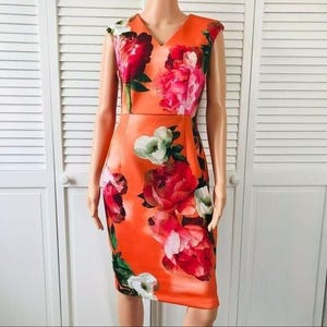 Calvin Klein Orange Floral Sheath Dress - Size 12 - Unworn - Etsy