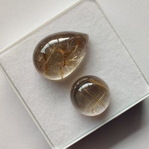 Golden Rutile Quartz Cabochon: Round & Pear Gemstone Set