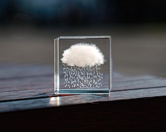 Crystal cloud rain cube, Wolke, sky, rain, cloud sculpture, paperweight, shelf sitter decor, crystal decoration, home decor, sky cute gift