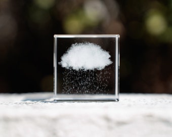 Crystal cloud rain cube, Wolke, sky, rain, cloud sculpture, paperweight, shelf sitter decor, crystal decoration, home decor, sky cute gift