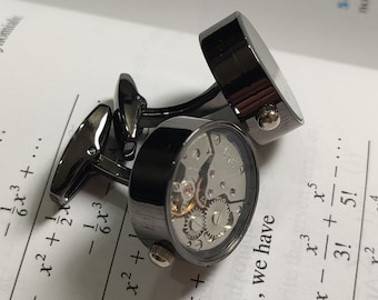 Movable Watch Cufflinks, Wedding Cufflinks, Watch Movement, Mens Gift, Steampunk Watch, Watch Cufflinks, Fathers Day Gift