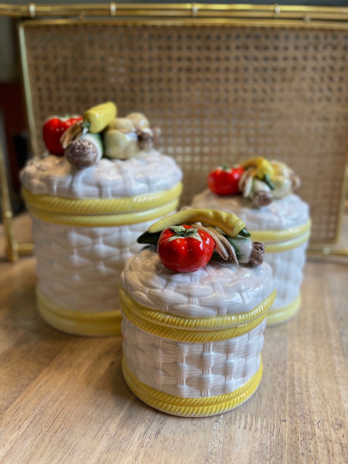 Vintage Veggie Canister Set Handpainted Ceramic Vegetable Etsy