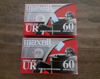 Maxell UR 60 Minute Blank Cassette Tapes – Set of 2 | Vintage Audio Recording Tapes | Retro Music Supplies
