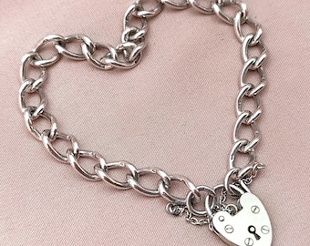 Vintage Silver Heart Padlock Charm Bracelet Luck Charm Stacking Bracelet Safety Chain Sterling Hallmark Nuvo Love Gift Her Collector Item