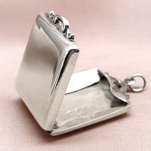 Elegant Antique Edwardian Sterling Silver Stamp Case Locket Clean Polished Square Photo Locket Pendant Collector Gift for Her Idea AEJ 1911