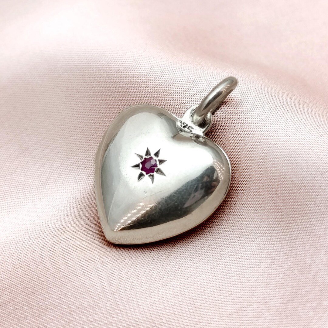 Darling Vintage Real Ruby Sterling Silver Heart Locket Pendant Star Red ...