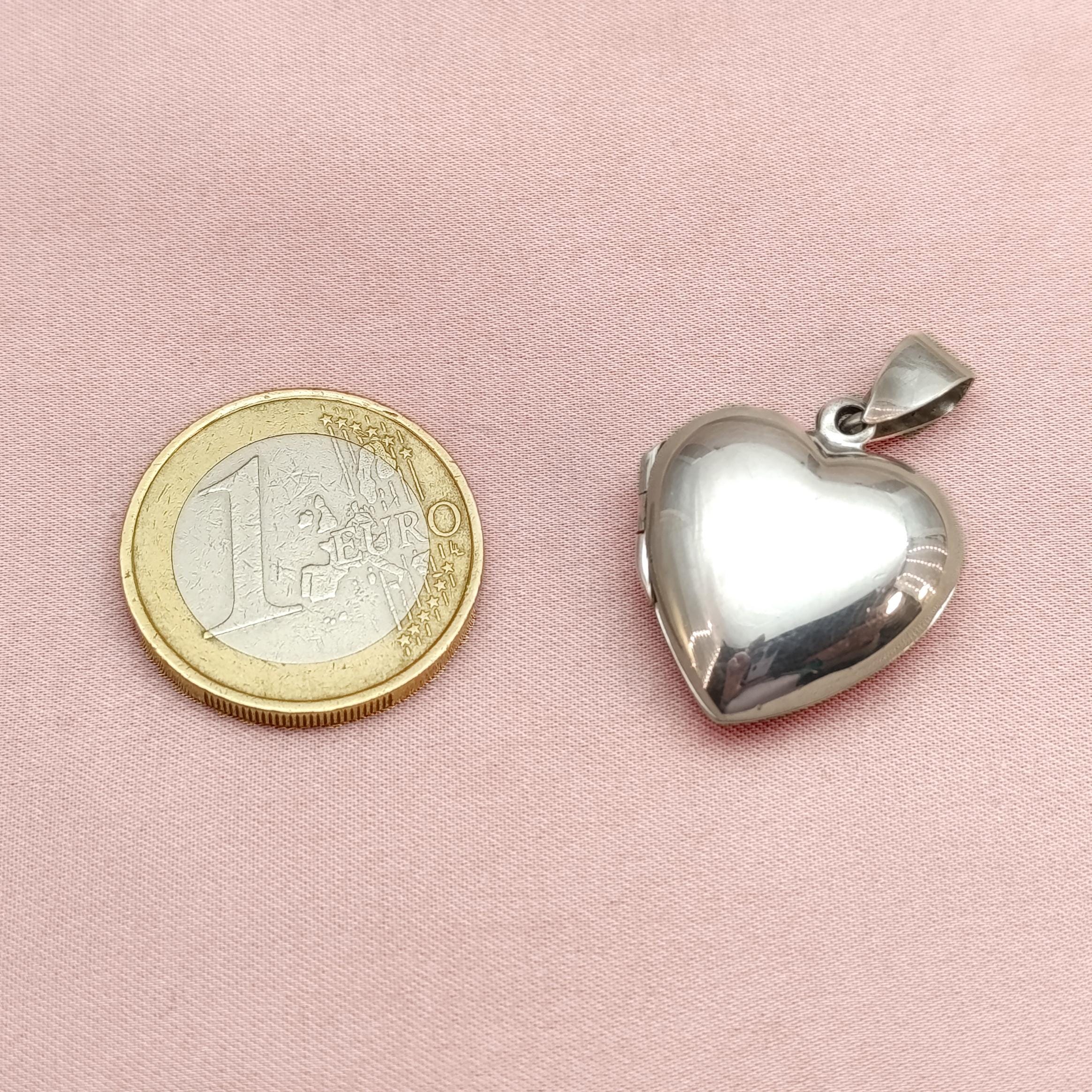 Shiny Vintage Silver Heart Locket Pendant Small Clean Polished Silver ...