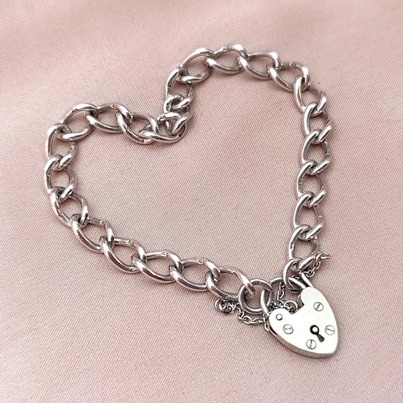 Vintage Silver Heart Padlock Charm Bracelet Luck Charm Stacking Bracelet Safety Chain Sterling Hallmark Nuvo Love Gift Her Collector Item