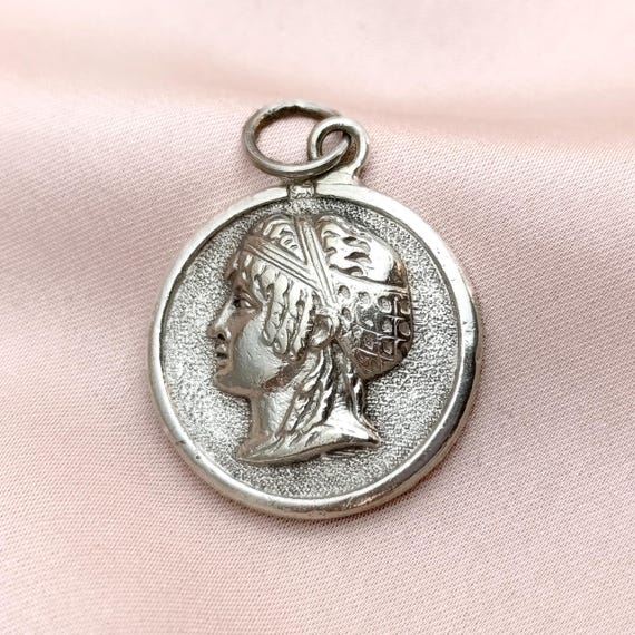Lovely Antique Victorian Greek Revival Goddess Athena Silver Pendant Classic British Watch Fob Medal Hellenism Gift Idea Him Her HW 1880s