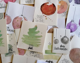 Weihnachtskarten handgemacht, Aquarell & Handlettering, 5er Pack