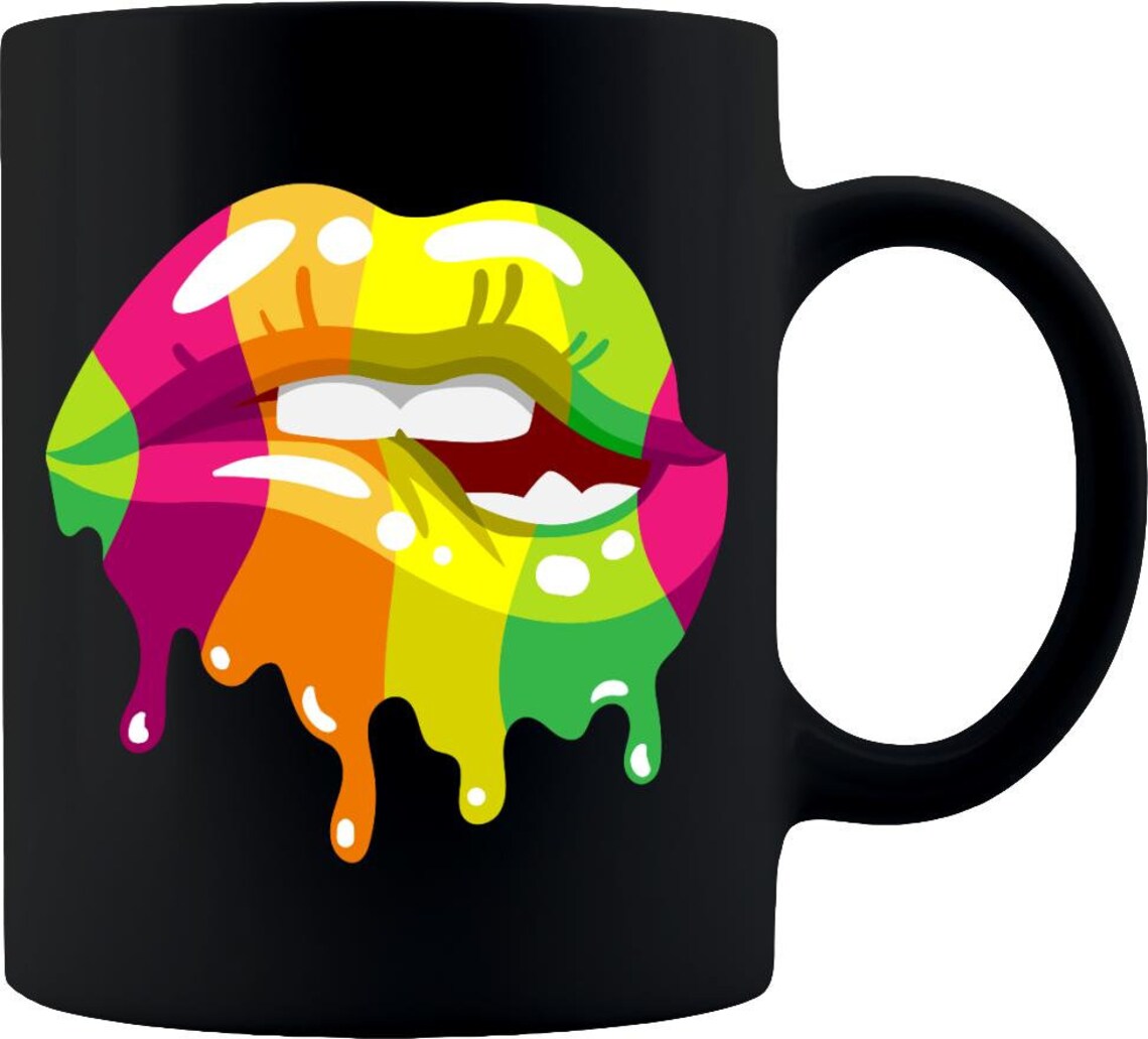 LIPS COFFEE MUG Multicolored Dripping Lips Print Coffee Mug Etsy