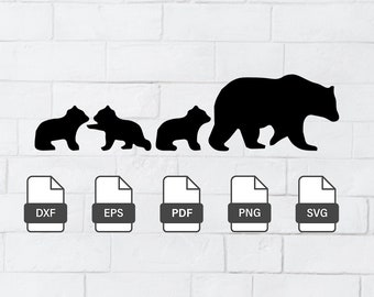 Mama Bear and Cubs Silhouette | Cutting File | Laser Cutter | Cricut Machine | File for Vinyl Decals | DXF SVG EPS | Download