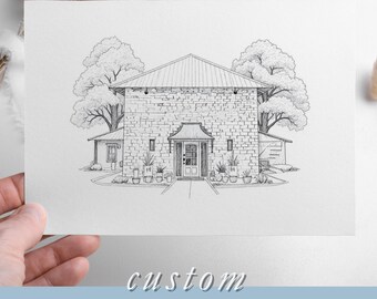 Unser erstes Haus benutzerdefinierte Illustration | Einzigartiges Housewarming Geschenk | Linie Kunst Haus Porträt | Neues Wohndekor | Digitale Skizze | PDF + Jpeg