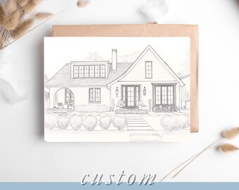 Unser erstes Haus benutzerdefinierte Illustration | Einzigartiges Housewarming Geschenk | Linie Kunst Haus Porträt | Neues Wohndekor | Digitale Skizze | PDF + Jpeg