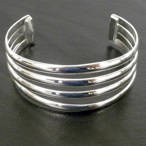 Handmade Women’s Mexican Four-bar Silver Overlay Cuff Bracelet