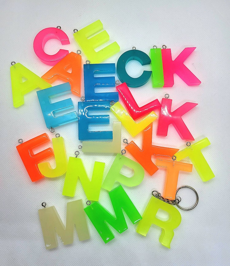 Neon/glow in the dark effect letter keychain Back to school accessories/school bag pendant image 3