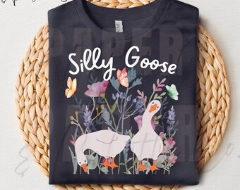 Silly Goose Floral PNG | Watercolor Goose Clipart (Digital Download)