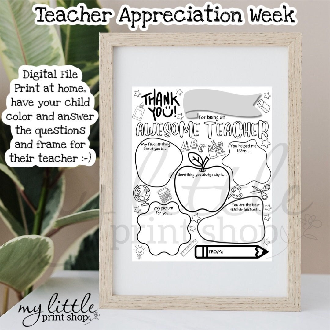 Teacher Appreciate Week Printable Gift | Thank You | About My Teacher ...