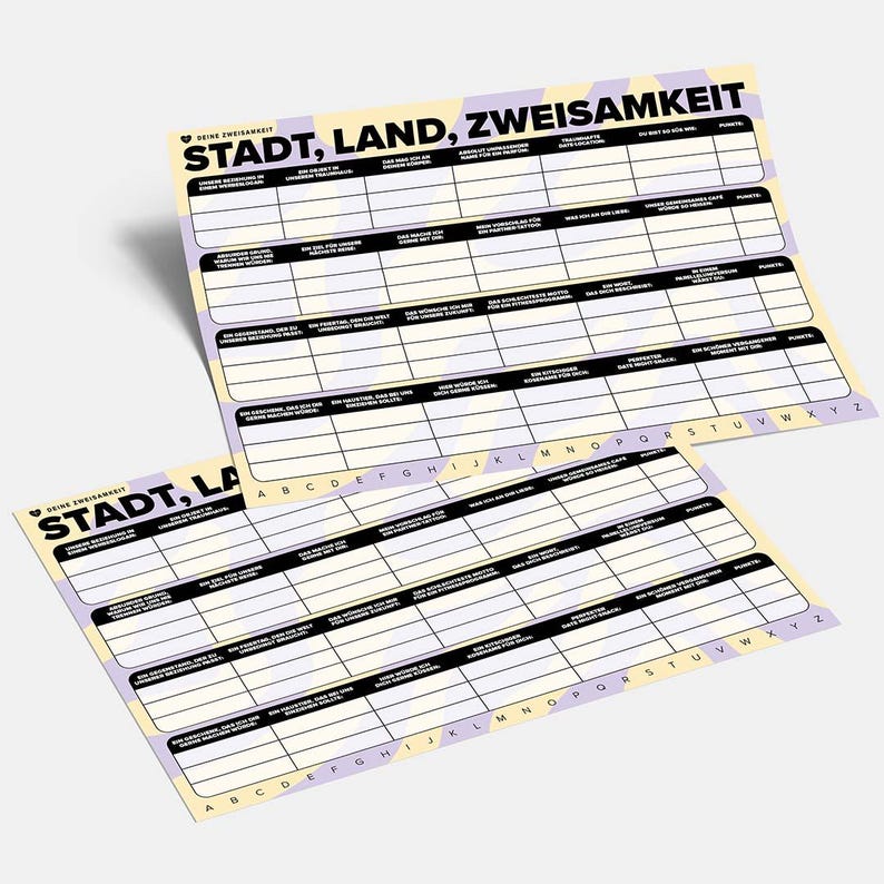 Stadt, Land, Zweisamkeit | Kleines Paarspiel | Kreatives Paarspiel | Spiel für Date Nights & Unterwegs Bild 2