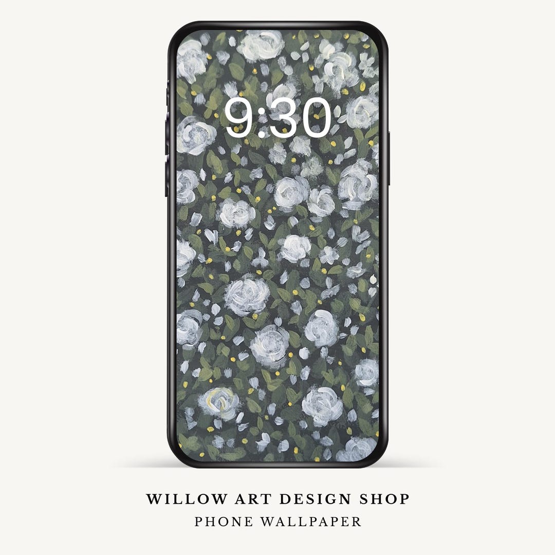 White Rose Floral Phone Wallpaper | Cottagecore Botanical Lock Screen ...