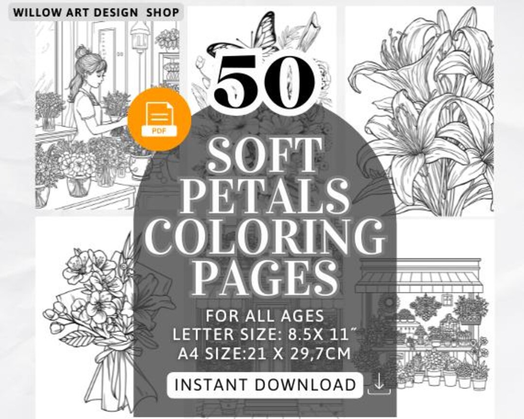 Relaxing Floral Coloring Book 50 Soft Petals Coloring Pages for Adults ...