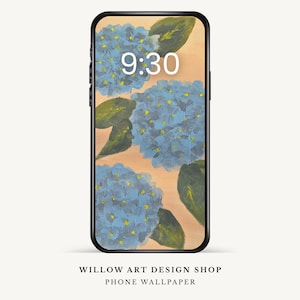Blue Hydrangea Phone Wallpaper | Hand-Painted Floral Lock Screen (Digital Download)