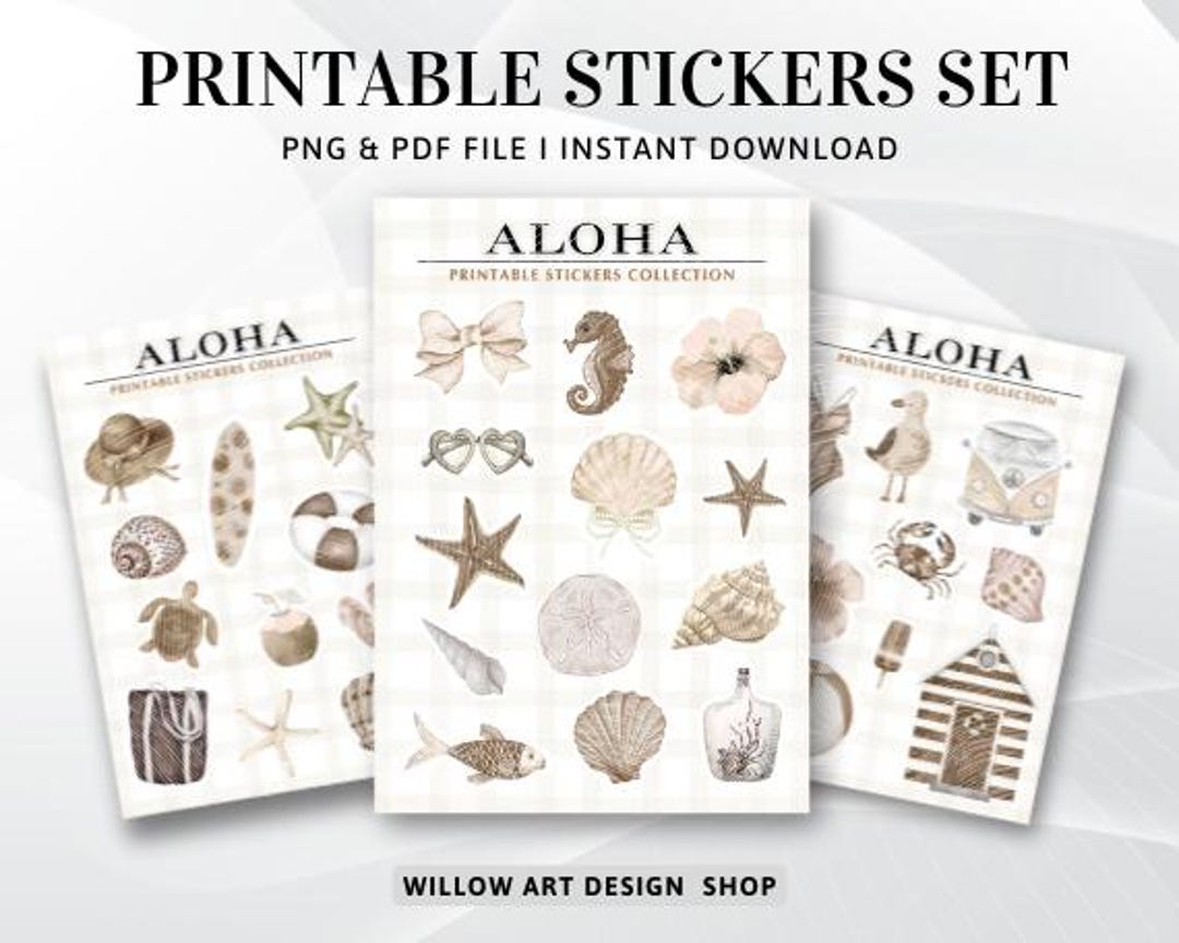 Aloha Printable Stickers Set Digital Download PNG and PDF File Instant ...