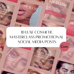 Modelos de postagem para maquiagem permanente no Instagram, postagens editáveis em mídias sociais da PMU, microblading de sobrancelha, redes sociais para blush labial, modelos de treinamento da PMU