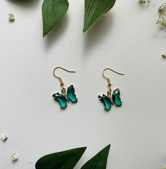 Emerald Crystal Butterfly Earrings Etsy