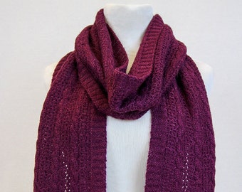 Handmade Lace Scarf, Magenta Scarf, Alpaca Knitted Scarf, Mulberry Scarf, Alpaca Wool Scarf, Luxury Scarf Women, Crochet Scarf Handmade