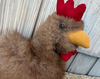 アルパカファーのニワトリぬいぐるみ、ファームハウス風インテリア