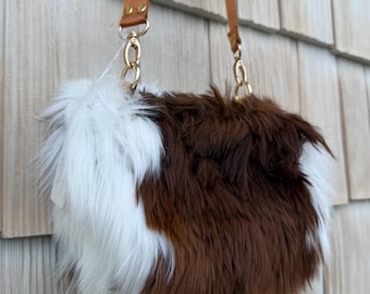 Suri Alpaca Fleece Boho Crossbody Purse, Adjustable Strap, Handmade Alpaca Fur Bag