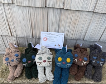 Handmade Alpaca Sock Kitten Plush Toy Stuffed Animal, Recycled Sock Cat with Adoption Certificate