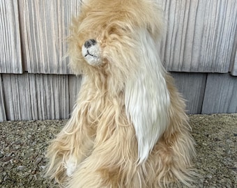 Handmade Suri Alpaca Puppy Stuffed Animal, Beige Plush Dog Toy (10 inches)