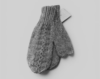Baby Alpaca Textured Knit Mittens, Unlined Adult Winter Gloves