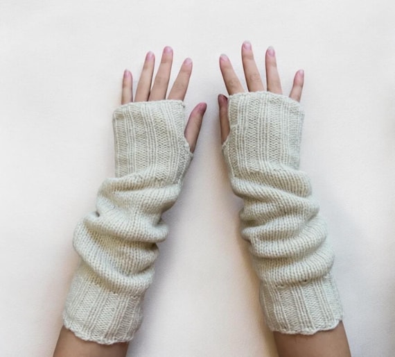 Alpaca Wool Fingerless Gloves, Handknit Winter Gloves Her, Ivory