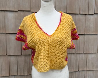 Hand Crochet Baby Alpaca Top, Boho Summer Breeze Shirt