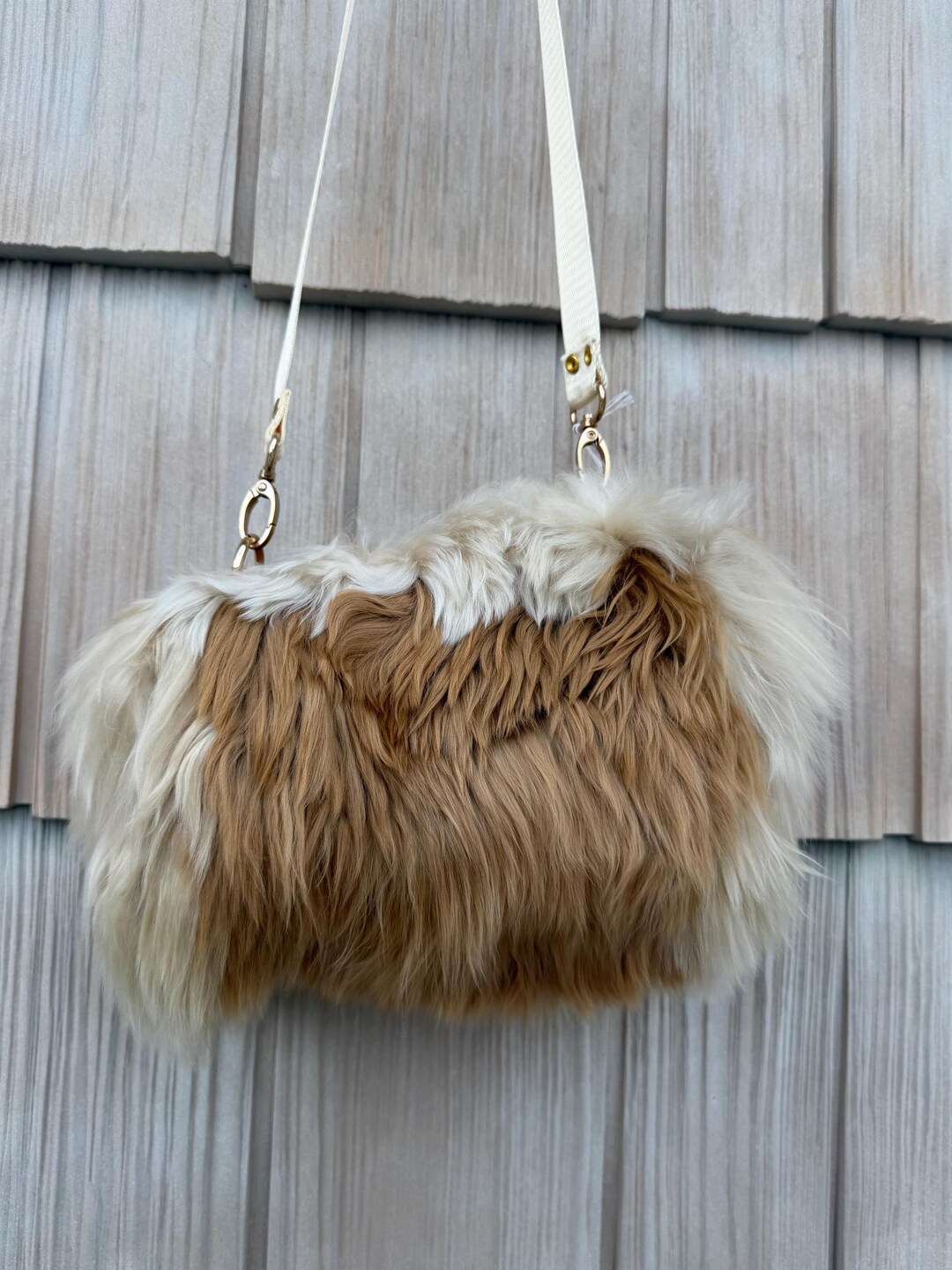 Suri Alpaca Fleece Boho Crossbody Purse, Adjustable Strap