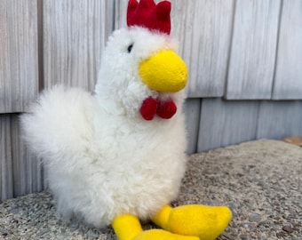 Alpaca Fur Chicken Plush, Farmhouse Decor, Chicken Lover Gift, 100% Alpaca Wool, Stuffed Animal Barnyard toy, Nursery Baby Gift