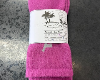 Baby Alpaca Wool Socks, USA Made, Warm Thermal Crew Socks, Unisex Men Women, Magenta Pink Thick Socks