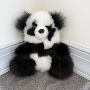 Handmade Alpaca Panda Bear Plush, Fluffy Stuffed Animal, 6"