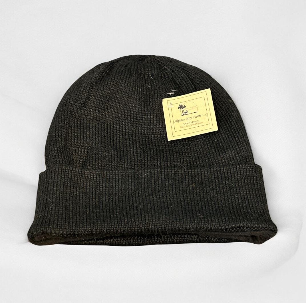 Alpaca Knit Beanie, Black Fleece Lined Wool Hat - Etsy