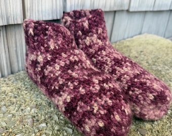 Handmade Crochet Alpaca Slipper Booties,  Cozy Women’s House Socks (Size 7–10)