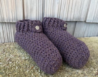 Handmade Crochet Alpaca Slipper Booties,  Cozy Women’s House Socks (Size 7–10)