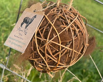 Globe Grapevine Hummingbird Bird Nest Starter, Nesting Balls, Raw Alpaca Fiber, Nature Lover Gift, Present for Mom, Gift for Dad, Bird gift