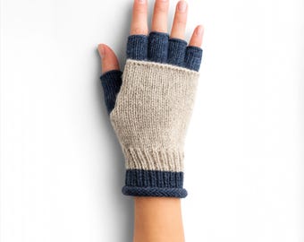 Alpaca Fleece Fingerless Gloves, Knit Winter Gauntlets