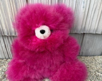 Alpaca Teddy Bear, Fluffy Teddy Bear, Handmade Plush, Therapy Stuffed Animal, Pink Comfort Bear, Unique Stuffed Animal, Keepsake Bear Gift