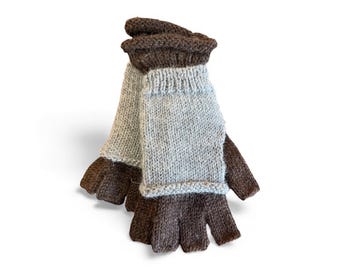 Alpaca Fleece Gloves, Fingerless Gloves, Alpaca Winter Gloves Men, Brown Alpaca Gloves, Wool Gloves, Comfy Gloves, Knit Gauntlets for Women