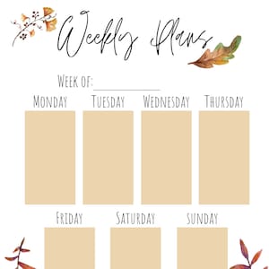 Fall Weekly Planner, printable, PDF file