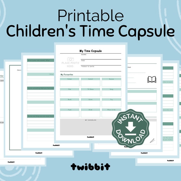 Children’s Time Capsule Digital Printable – Worksheet PDF Instant Download – Perfect for Birthdays and New Years